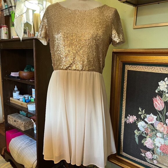 Forever 21 Gold Sequin Dress Size L - Picture 1 of 12